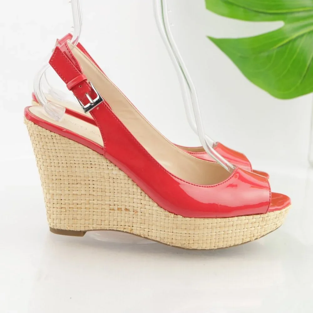 Franco Sarto Womens Sarah Sandal Size 9 Red Patent Wedge Heel Platform Slingback